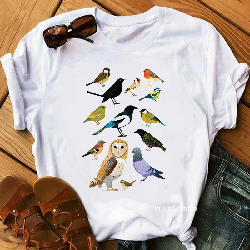 Hot Sale Watercolor Toucan Parrots Pet Birds Animal Print White T Shirt Women Summer Top Tee Harajuku Kawaii Tshirt Streetwear