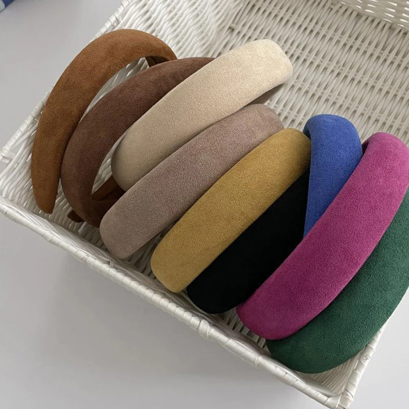 2022 Female Bezel Padded Headband for Women Candy Color Thick Hair Hoop Velvet Hairband Sponge Hair Band Girls Hair Accessories