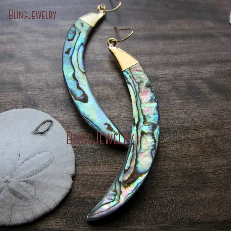 Abalone Long Boho Wedding Paua Shell Beachy Earrings  Dipped ER27821