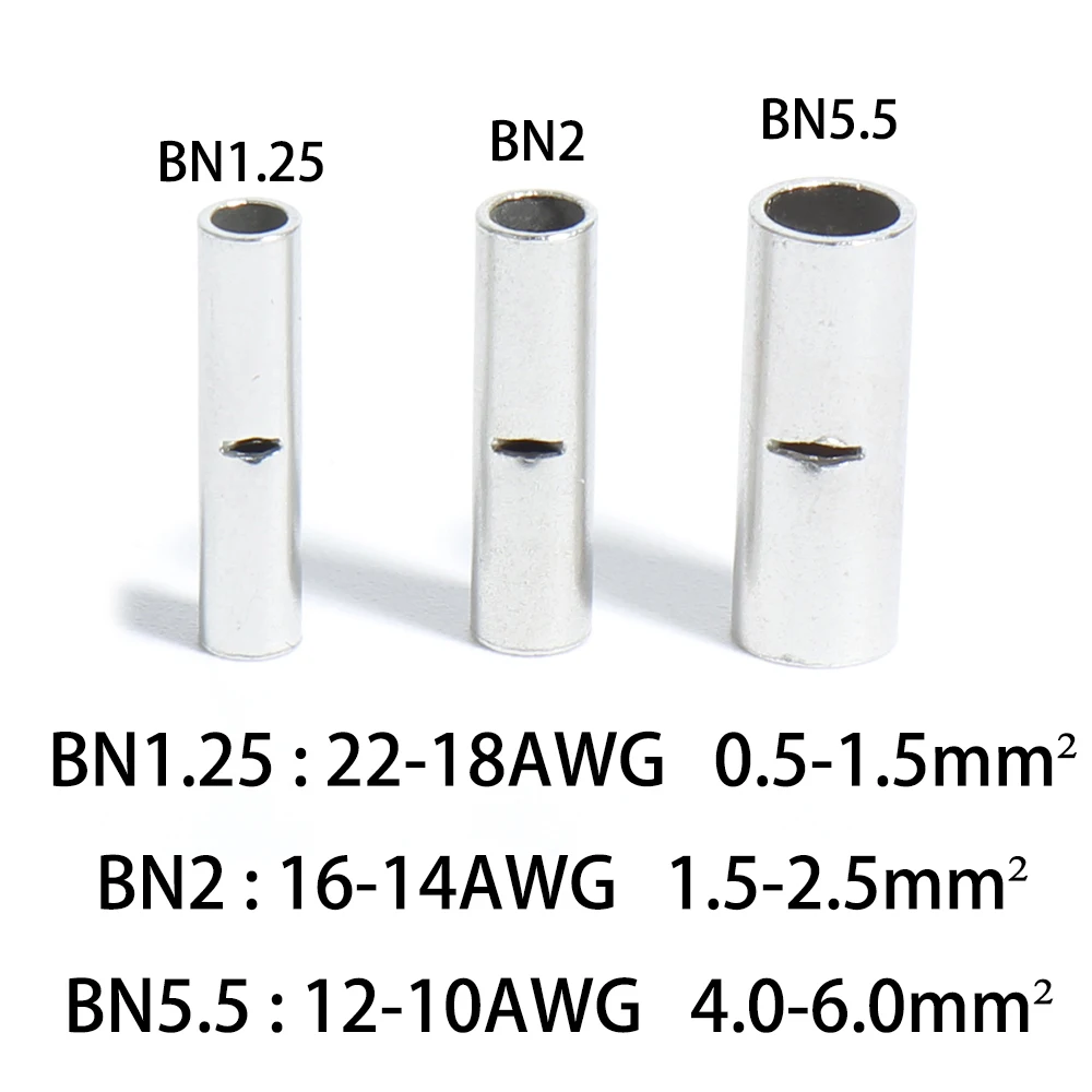 BN Uninsulated Insulated DIY But Tinned Splice Bare Crimping Connector Terminal Tube Repair Sleeve Pure needle Tubular Butt Wire