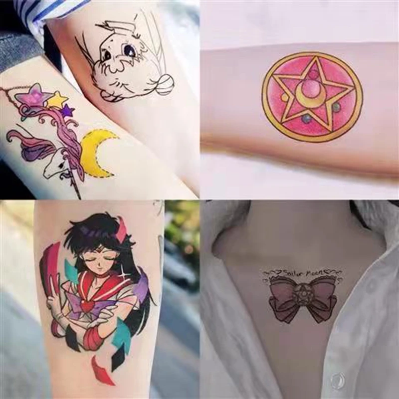 36piece Small Cartoon Temporary Tattoo Stickers Set for Men Women Kids Waterproof Cute Sailor Moon Cat Fake Tattoo Sexy Tattoos