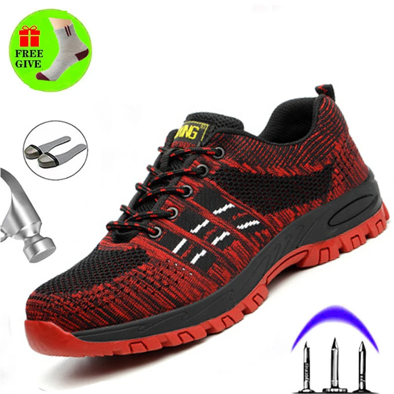 

Outdoor Sports Men's Boots Summer Light Flying Woven Mesh Work Shoes Breathable Deodorant Anti-smashing Puncture Safety Shoes