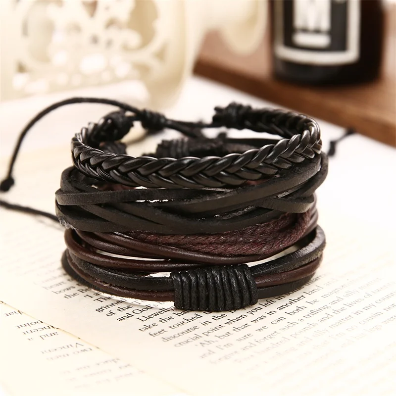 IFMIA Vintage Multilayer Leather Bracelets Men 2019 NEW Adjustable Handmade Brown Color Bracelet Friendship Bangles Set Jewelry