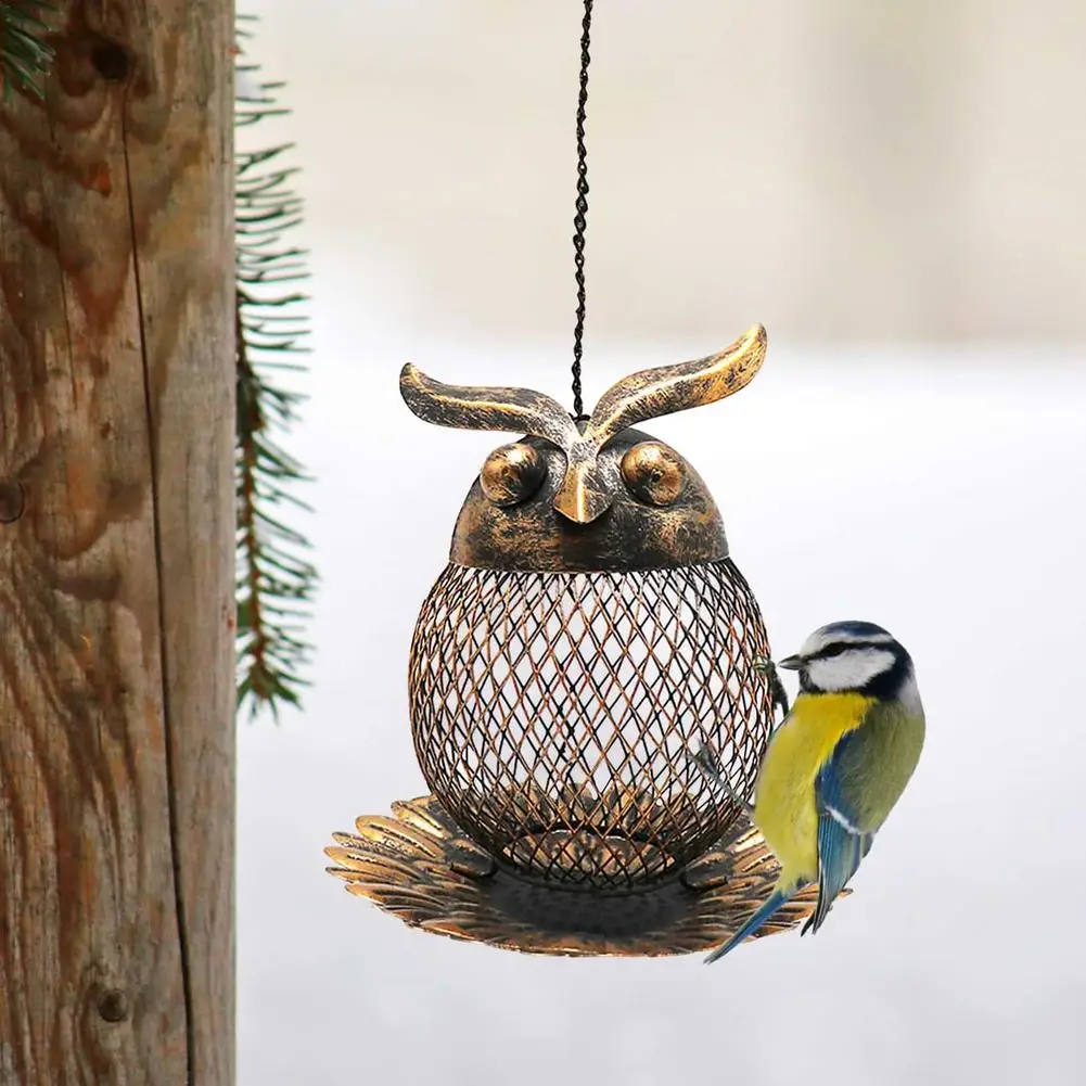 Owl Shape Bird Feeder Iron Vintage Bird Feeder Hanging Bird Food Holder Outdoor Garden Decor Pet Bird Supplies Comedero Pajaro