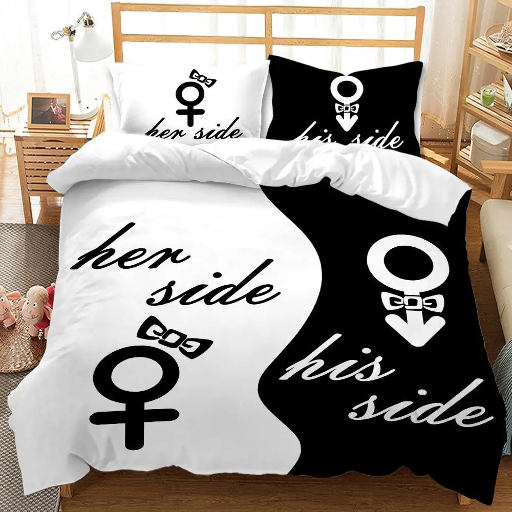 

Creative Black&white Bedding Sets Queen King Size Bed Linen Couples Duvet Cover Set for Valentine's Day Gift Comforter Cover Set