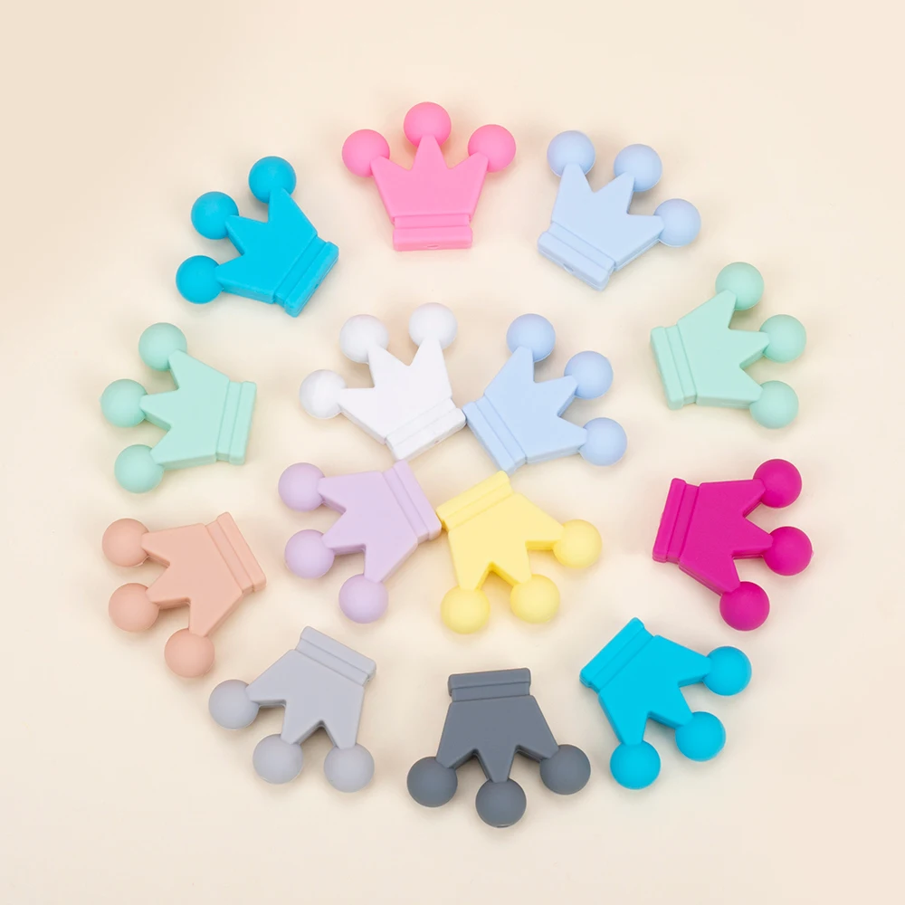 Sunrony 10pcs Crown Silicone Beads For Jewelry Making DIY Food Grade Silicone Pacifier Chain Pendant Accessories Baby Toy