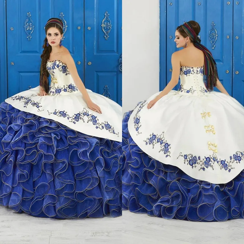 فساتين Quinceanera مكشكشة بدون حمالات تنورة منتفخة دانتيل مطرز الأميرة سويتي 16 بنات حفلة تنكرية فستان حفلة موسيقية