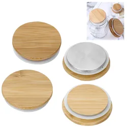 Reusable Bamboo Caps Lids Mason Jar Lids Covers Wooden Fresh-keeping Lids with Silicone Seal for Drinking Canning Jar