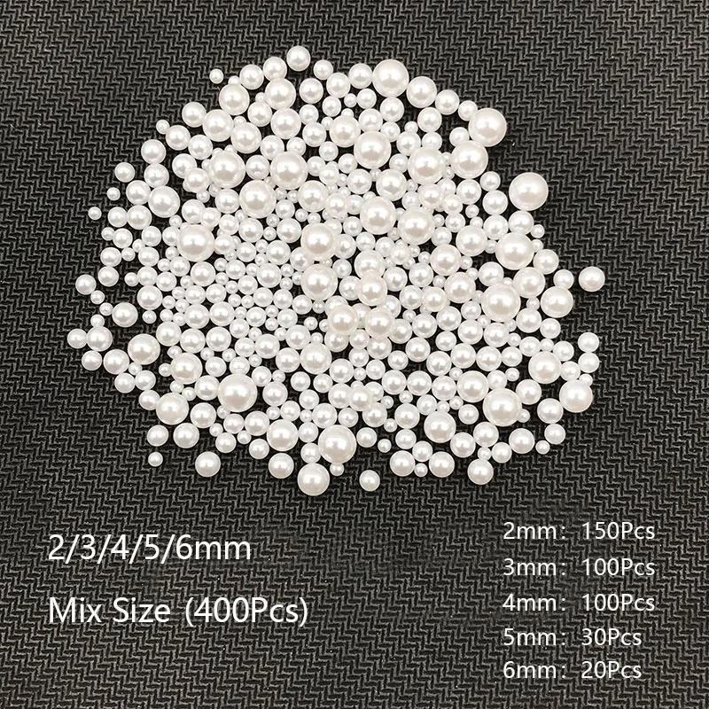 Mixed Size 2/3/4/5/6mm ABS Round Beads Imitation Pearl for Nail Art Craft Decor DIY Clothes Jewelry Sew On Beads Accessories