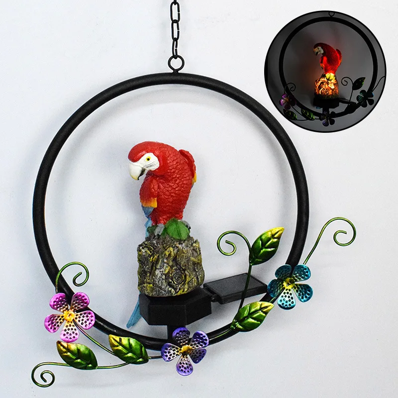 

Modern garden decoration resin parrot wind chime lamp pendant solar LED sensor light garden landscape lawn lamp