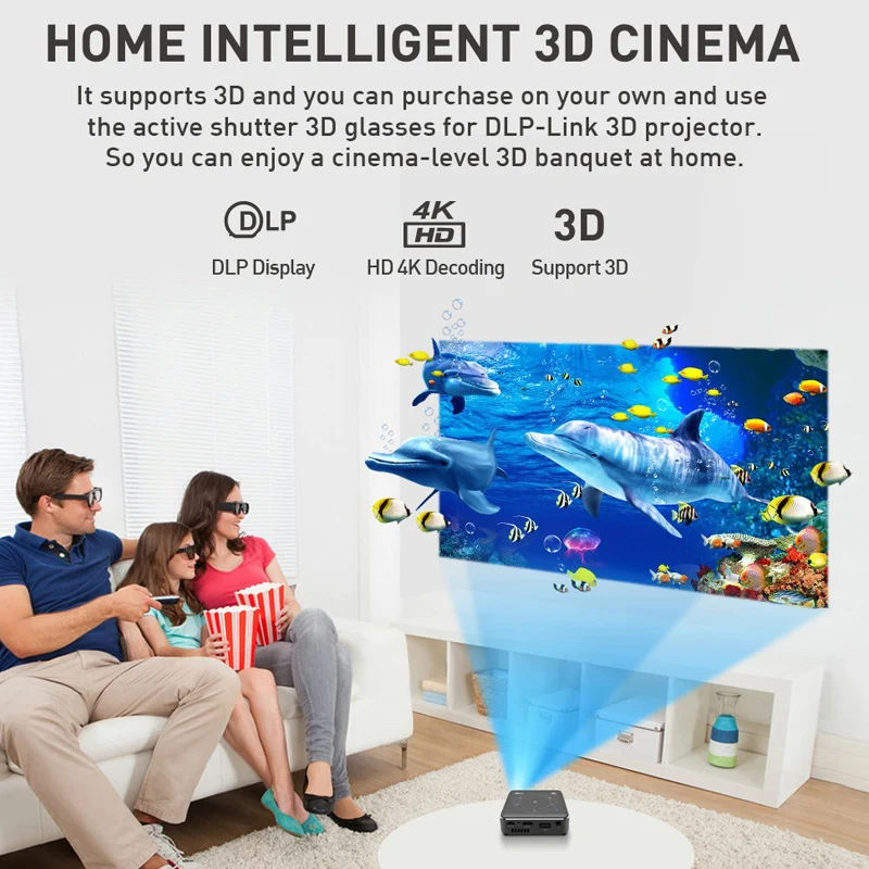 WZATCO T11 Built-in battery Portable Smart DLP 3D Projector Android 9.0 Support Full HD 1080P 4K WIFI Beamer LED Mini Projector