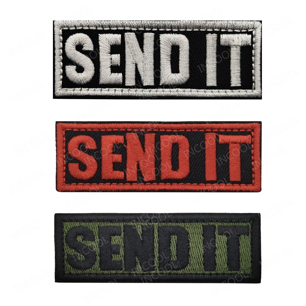 Embroidery Patch Send it Green Red White Tactical Patches Sniper Appliques Embroidered Badges For Clothing Backpack