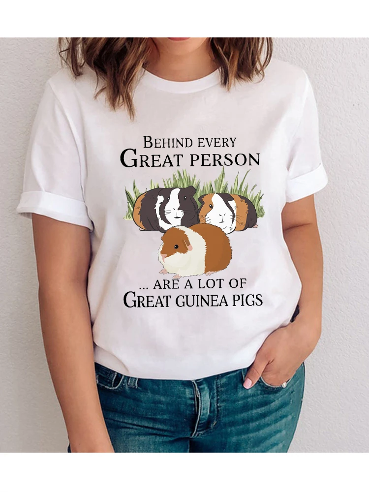 Funny Guinea Pigs T-Shirt Women Clothing Behind Every Great Person Are A Lot Of Guinea Pigs Graphic Unisex T-Shirt Oversize Tops