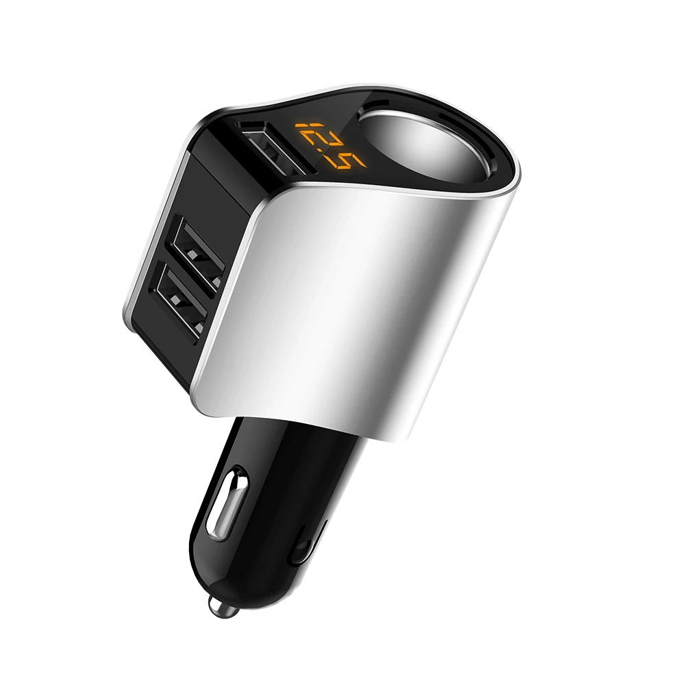 Автомобильное зарядное устройство с тремя USB-портами, цифровой светодиодный дисплей, определение напряжения, разъем для зарядки автомобиля мобильный телефон, прикуриватель, автомобильное зарядное устройство