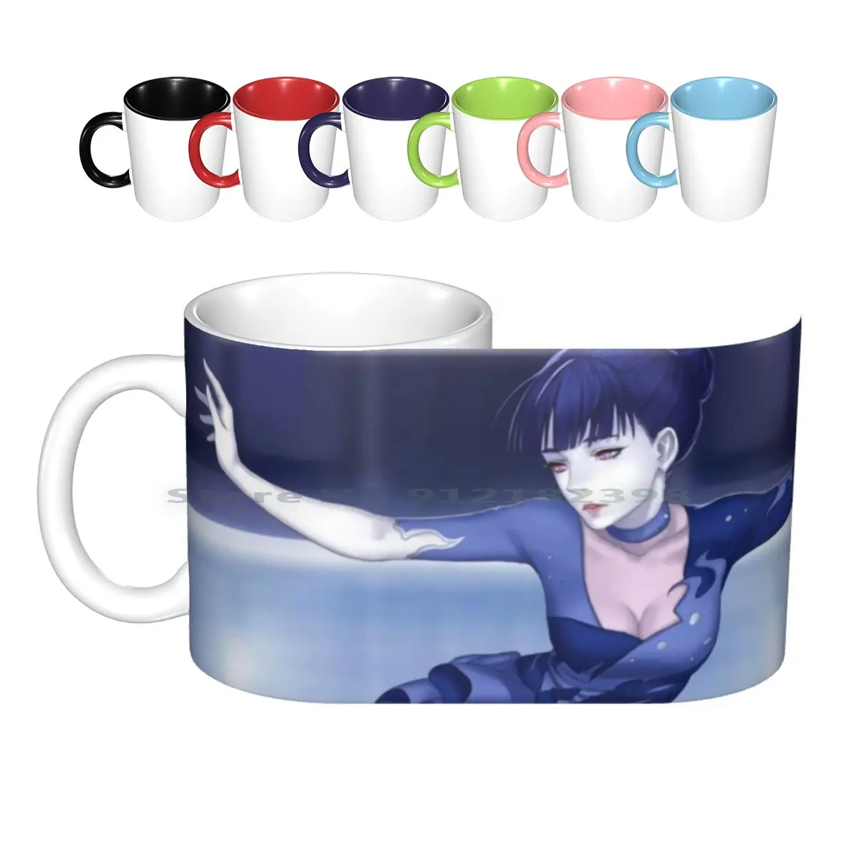 Ice Skating Ceramic Mugs Coffee Cups Milk Tea Mug Death Parade Chiyuki Ice Skating Figure Skating Girls Anime Blue Purple