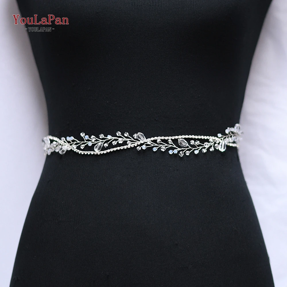 YouLaPan Crystal Belt for Wedding Dress Belt Ivory Flower Wedding Dress Sash Belt Silver Belts for Women Waist Band SH93