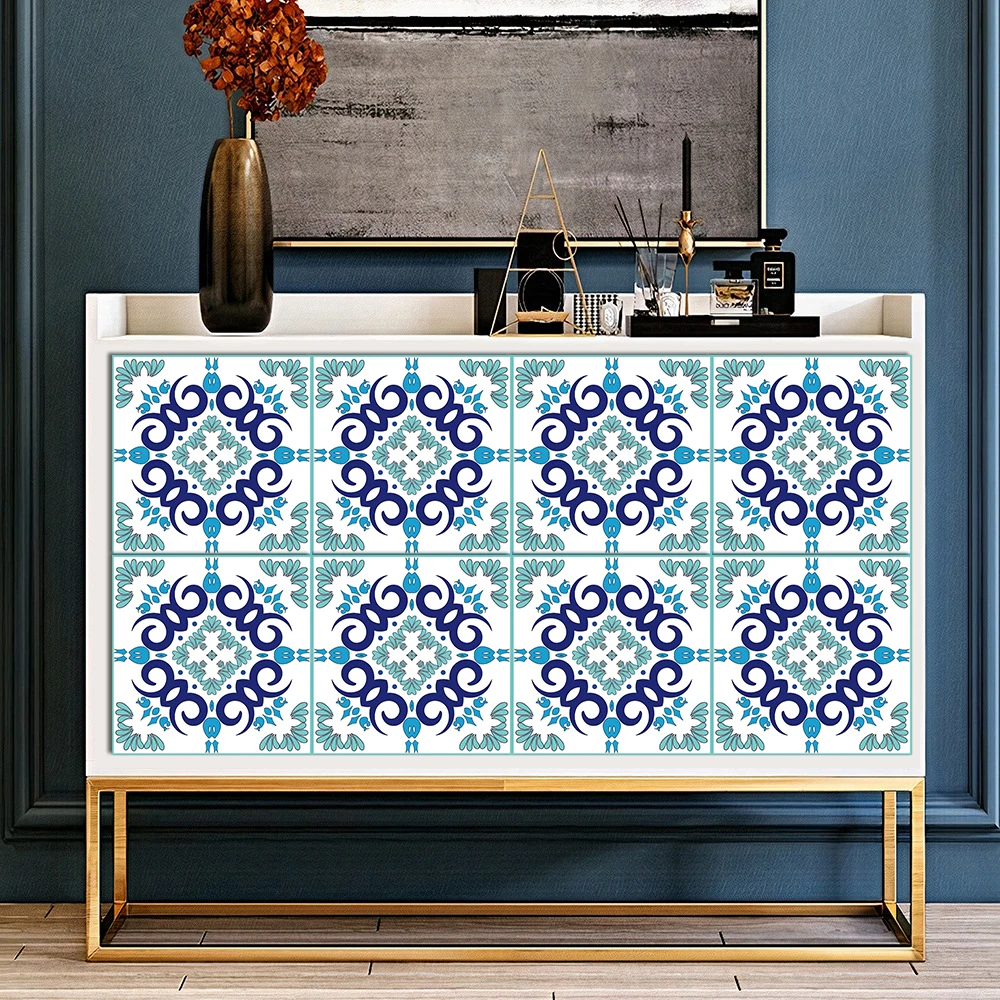 15pcs/set 8/10/12cm Bohemian Style Tiles Wall Sticker Table Bathroom Waist Line Art Mural Home Decor Floor Dagonal Wallpaper