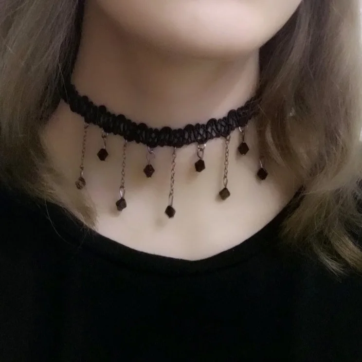 Sacina Gothic Layered Black Choker, Dainty Y Necklace, Bead Teardrop Choker, Gothic Goth Necklace, Christmas Jewelry Gift For Women