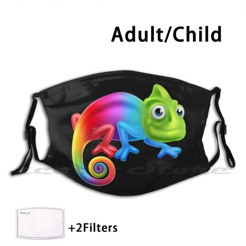 Grappige Rainbow Chameleon Masker Doek Wasbare Diy Filter Pm2.5 Volwassen Kids Funny Rainbow Chameleon Leuke Rainbow Chameleon Regenboog