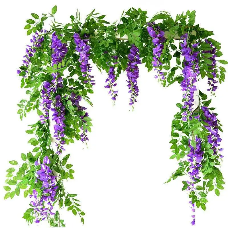 

2M Long Flower String Artificial Wisteria Vine Garland Plants Foliage Outdoor Home Trailing Flower Fake Hanging Wall Decor