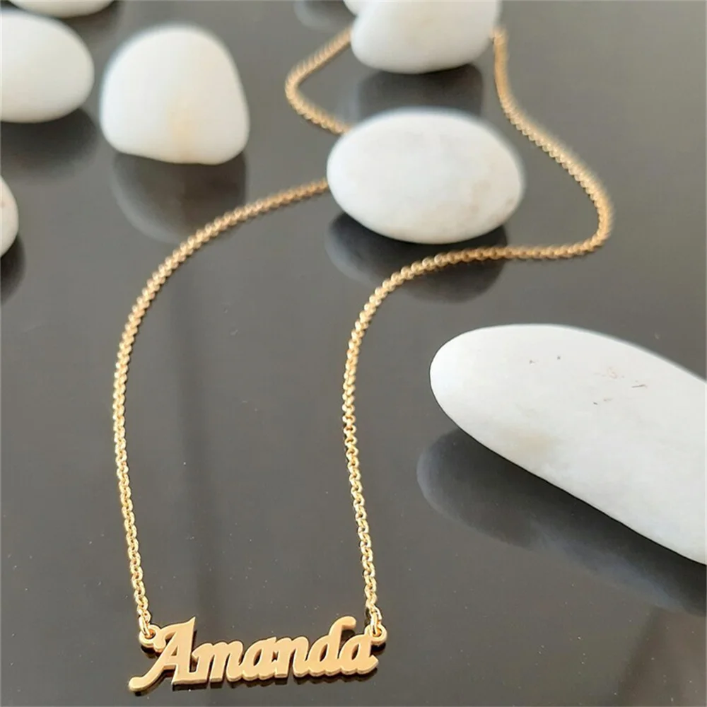 New Customized Fashion Stainless Steel Name Necklace Wholesale Personalized Letter Gold Choker Necklace Pendant Nameplate Gift