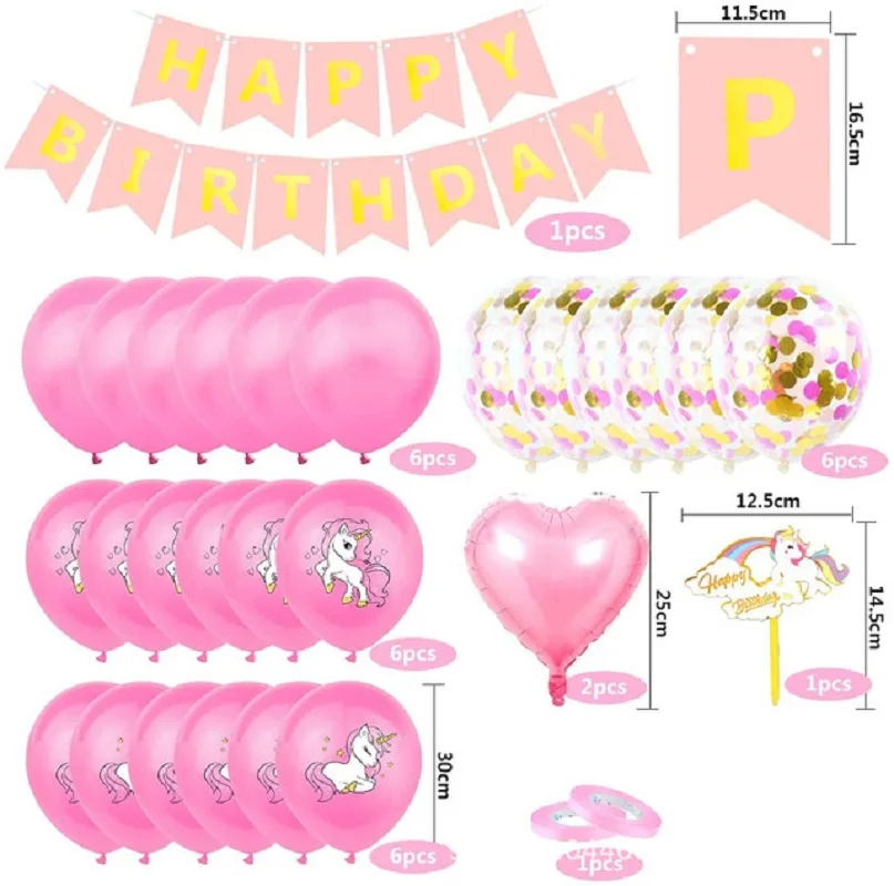 34PCS Unicorn 1-9 Years Old Birthday Party Balloon Background Decoration Number Set Birthday Number Balloon Set