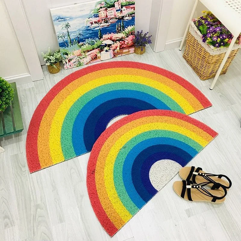 Cartoon Rainbow Shaped Dust Removal Door Entrance Hallway Bathroom Nonslip Welcome Mat Rug Carpet PVC Footpad Floor Mat