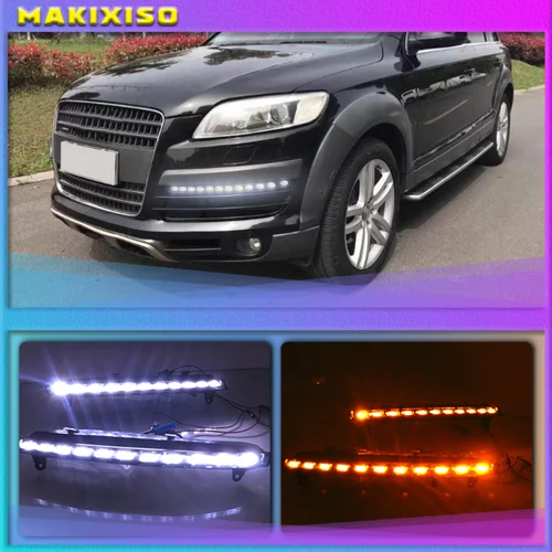 2 uds para Audi Q7 2006 2007 2008 2009 luces LED DRL de circulación diurna luz antiniebla con señal de giro amarilla