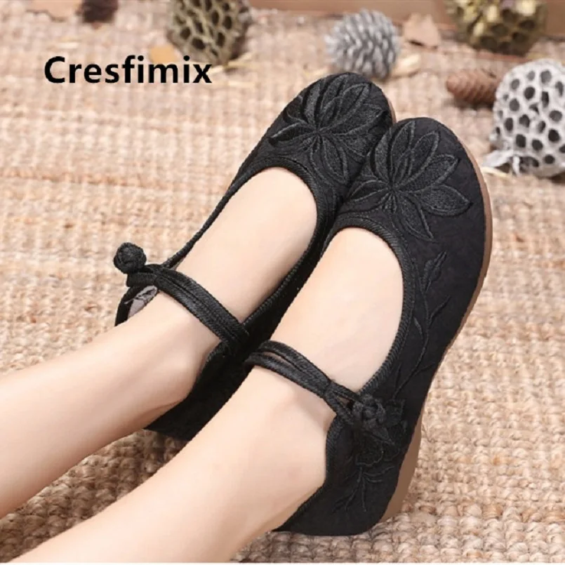 Cresfimix Mocasines Mujer Women Cute Black Light Weight Floral Ballet Shoes Lady Casual Buckle Strap Anti Skid Dance Shoes B5521