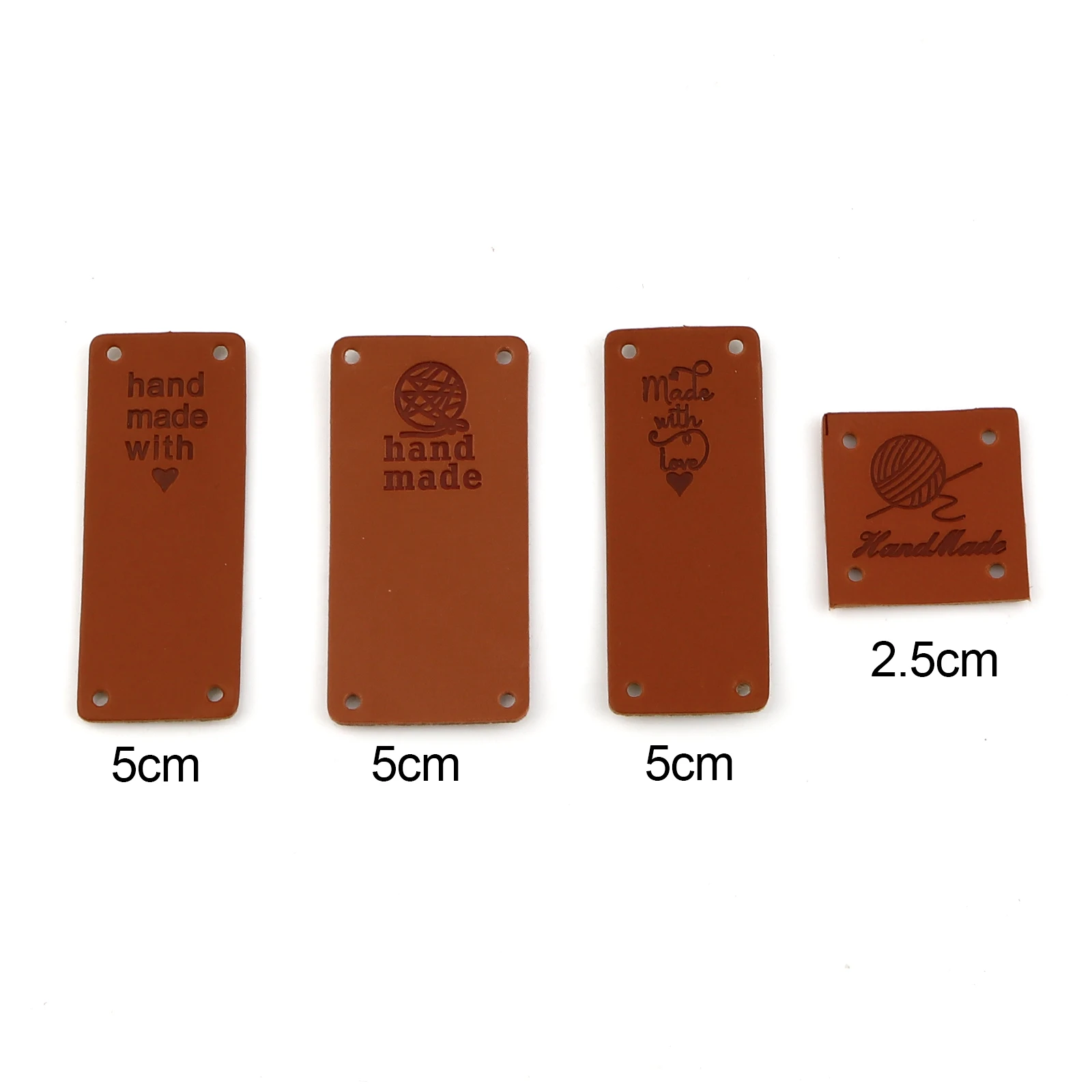 50PCs Brown Rectangle PU Leather Label Tags Handmade Cartoon Yarn Pattern Tag For DIY Hat Bags Sewing Label Accessories Supply