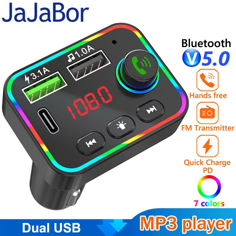 

JaJaBor Bluetooth 5.0 Car FM Transmitter MP3 Player Wireless Handsfree Car Kit Receiver Adapter with PD USB Phone Charger