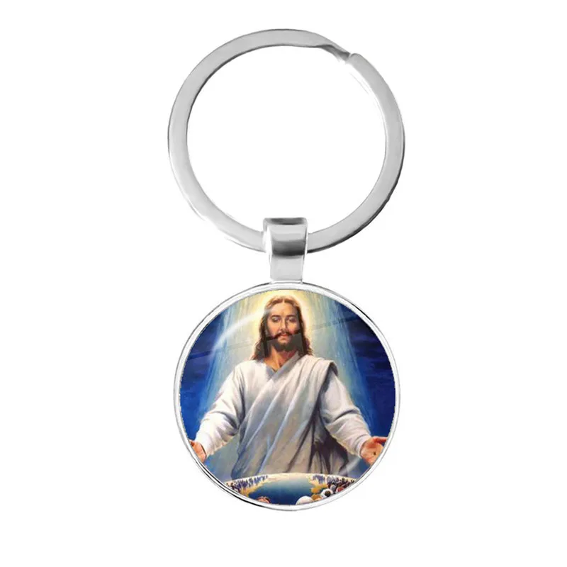 Jesus The Saviour Keychain God With Us Glass Cabochon Dome Pendant Handmade Charm Handbag Key Chain Christianity Faith Gifts