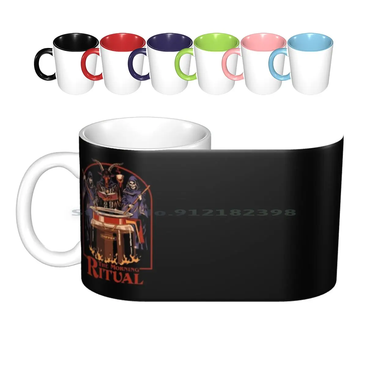 The Morning Ritual Ceramic Mugs Coffee Cups Milk Tea Mug Retro Vintage Horror Funny Coffee Nostalgia Grim Reaper Death Baphomet