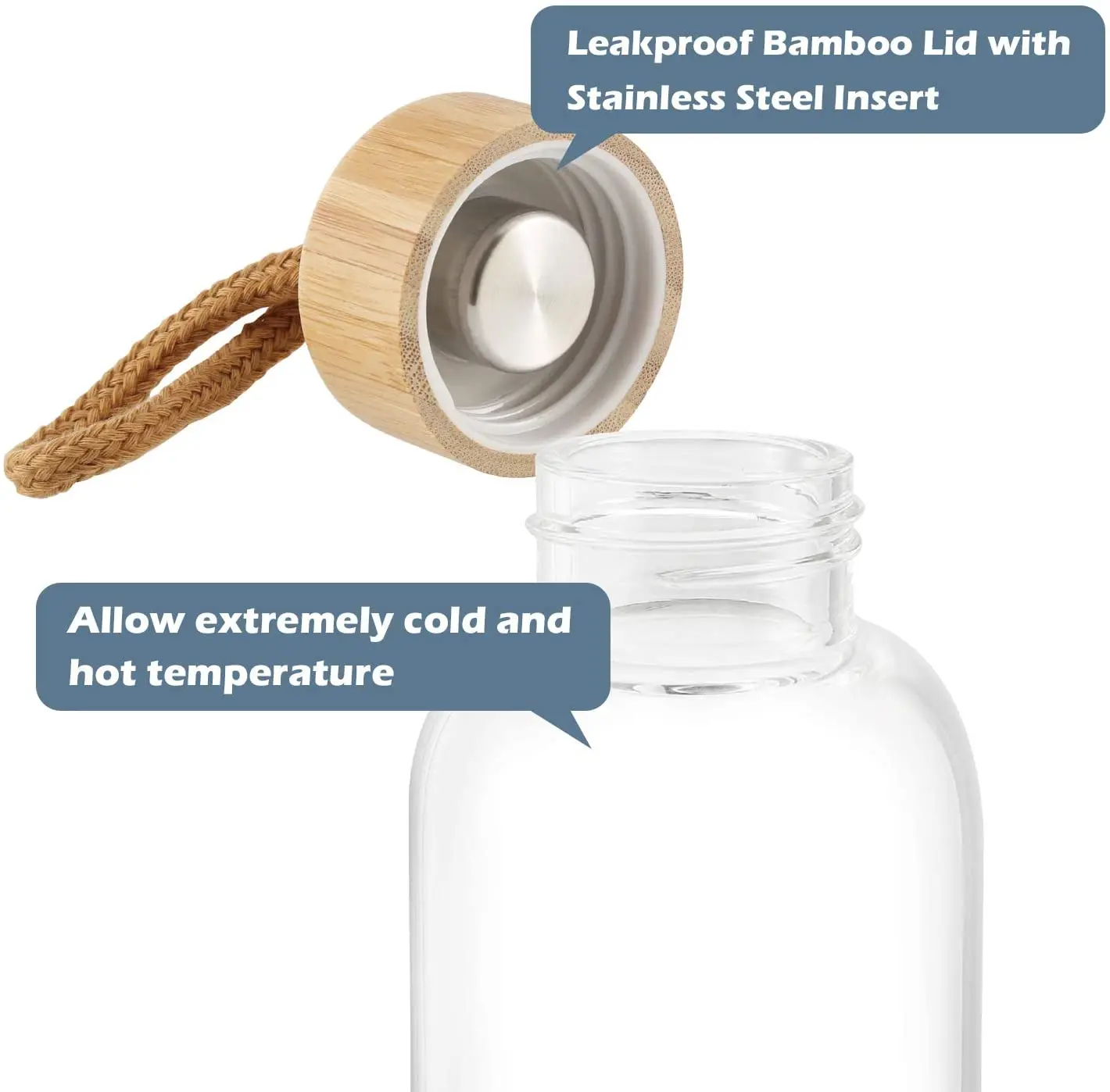 Glass Water Bottle with Bamboo Lid Soda Lime Reusable Drinking Bottle Sauce Jar Juice Beverage Container