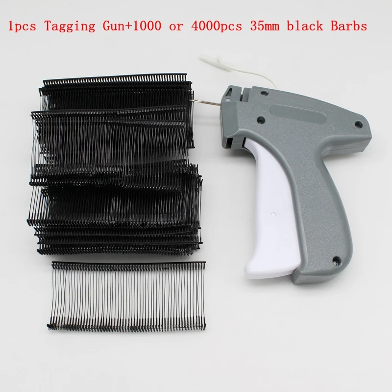 1pcs Tagging Gun+1000 or 4000pcs 35mm black Barbs Regular Clothes Garment Price Label Tag Gun Pins fasteners