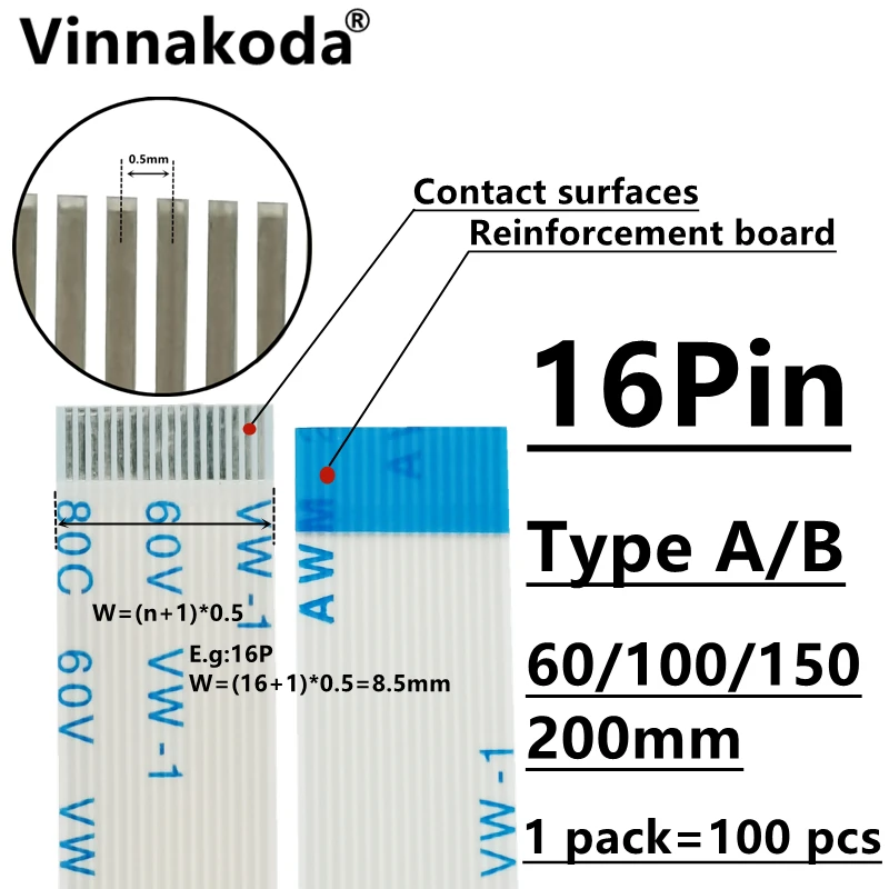 10PCS/100PCS AWM 20624 80C 60V VW-1 FFC-0.5MM-16P TypeA/B 60/100/150/200มม.