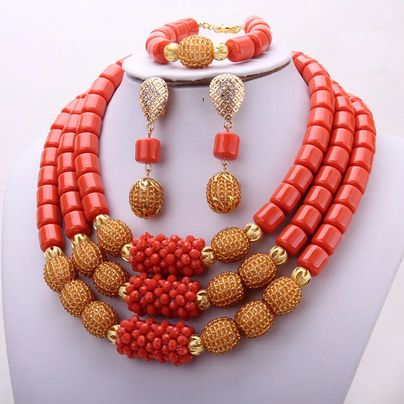 Dudo 10 Colors 3 Layers Artificial Coral Beads African Nigerian Jewelry Set For Weddings