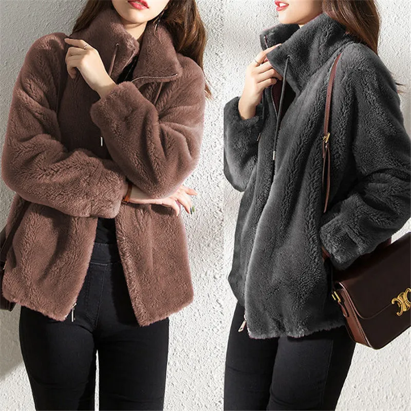 

New Women's Jackets 2023 Autumn Winter Hot Style Plus Velvet Thick Coat Double-Sided Velvet Female Sweater Overwear