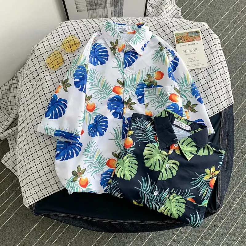 Print Brand Summer Hot Sell Men's Beach Shirt Fashion Short Sleeve Floral Loose Casual Shirts Plus Asian SIZE M-3XL Hawaiian