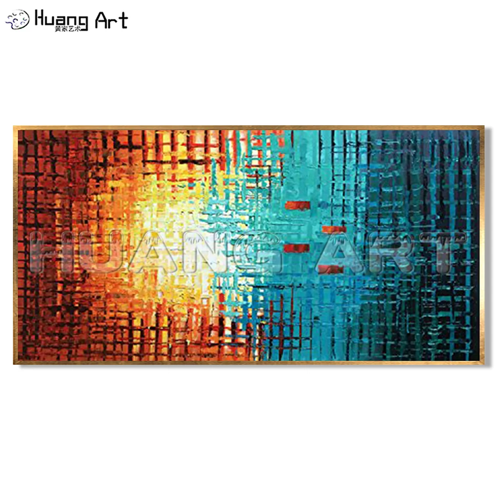 

High Quality Abstract Square Knife Oil Painting on Canvas for Home Decoration Handmade Blue Brown Color Abstract Wall Painting