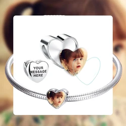 ELESHE Personalized Custom Photo Charms 925 Sterling Silver Engrave Name Heart Bead Fit Original Bracelet Women DIY Fine Jewelry