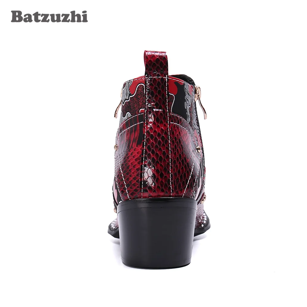 Batzuzhi 6.5cm Heels botas hombre Fashion Men Boots Pointed Iron Toe Punk Color Leather Boots Men Party and Wedding Footwear, 46 image 3