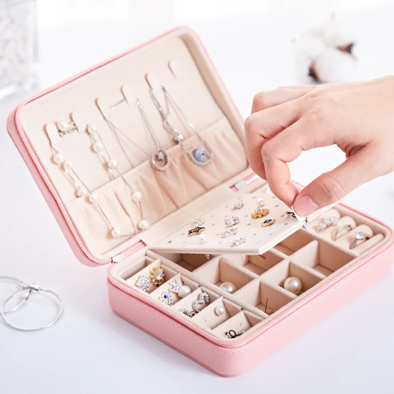 

PU For Women Casket Layers Jewelry Box Wholesale Creative Portable Travel Storage Box Earrings Ring Small Romantic Box