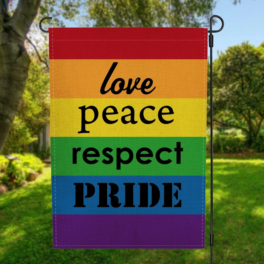 Двусторонний баннер с садовым флагом Love Peace Respect Pride с ветрозащитным резиновым зажимом 12,5 x 18,5 дюймов 32x47 см