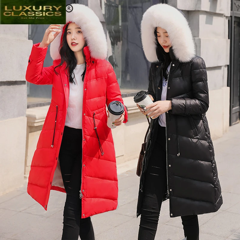 

Jacket+large Fashion Women's Down Fox Fur Hooded 2021 Korean Thick Warm Duck Down Coat Female Ladies Long Coat Hiver 1905