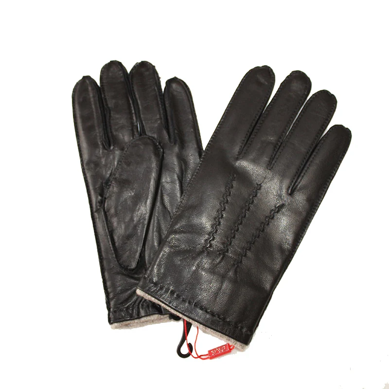 New Goat Leather Gloves Men's External Seam Fleece Lining Autumn and Winter Plus Size Warm Driving Finger Gloves