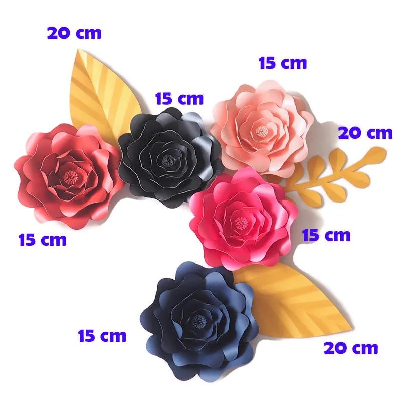 

DIY Artificial Flowers Fleurs Artificielles Backdrop Giant Paper Flowers 5PCS Paper Leave 3PCS Wedding Party Decor Black