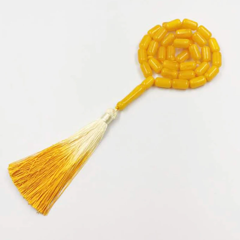 Tasbih Yellow Resin Man bracelet 33 beads muslim gifts rosary kehribar islamic jewelry Arabic Misbaha Eid Mubarak
