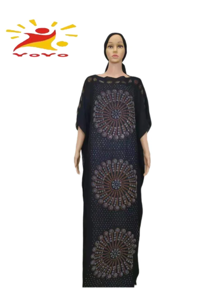 Vestido largo Abaya Dashiki africano para mujer, caftania turca con flores, moda musulmana para verano, HB098