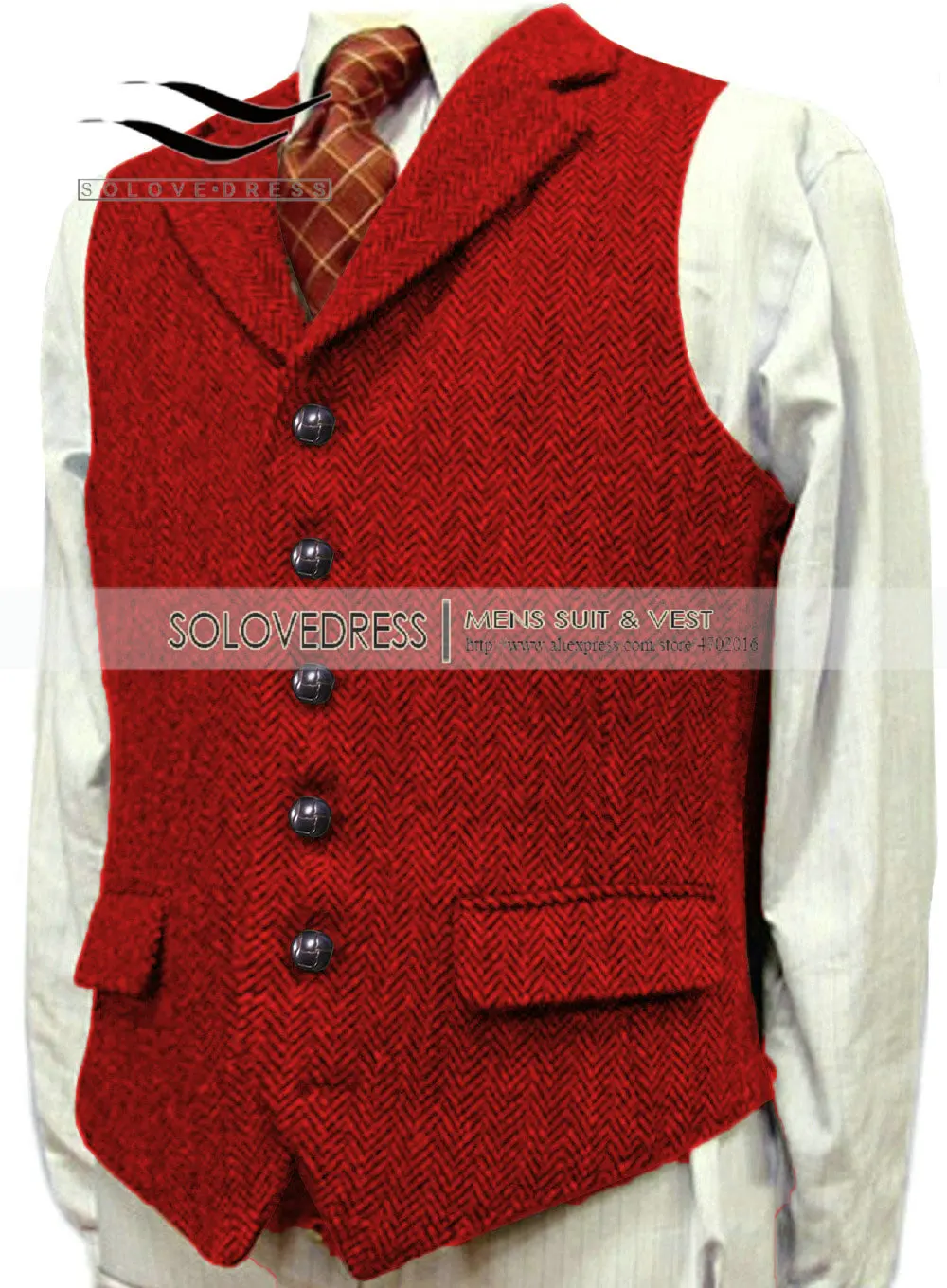 Traje de algodón de Tweed de lana para hombre, chaleco marrón de negocios para novio de boda, chaleco Burdeos para caballero, espiga